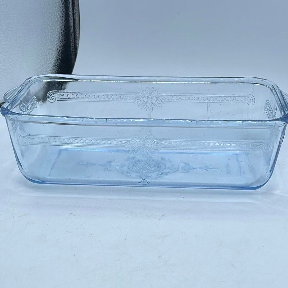 Vintage Fire King Philbe glass loaf pan Sapphire Blue. 1940’s lots of air bubble
